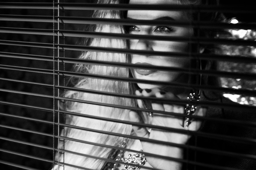 Professional black and white photo retouching with enhanced contrast