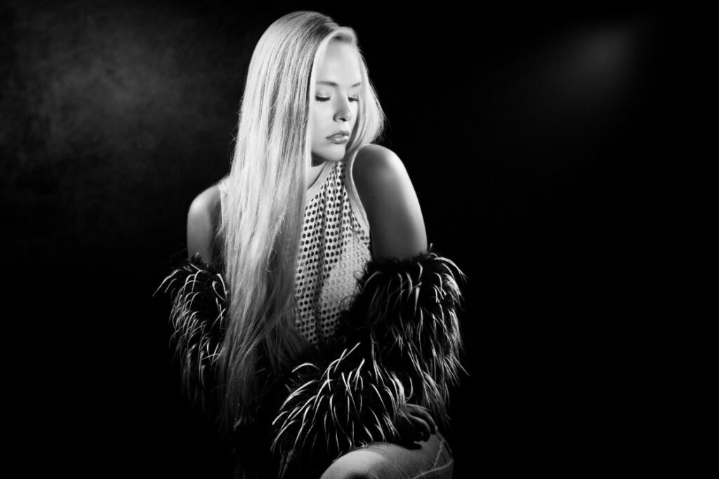 High-contrast portrait demonstrating black and white photography techniques