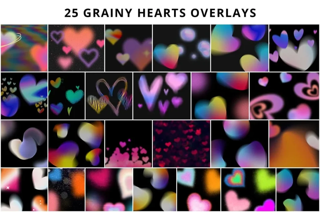 grainy heart overlays effect