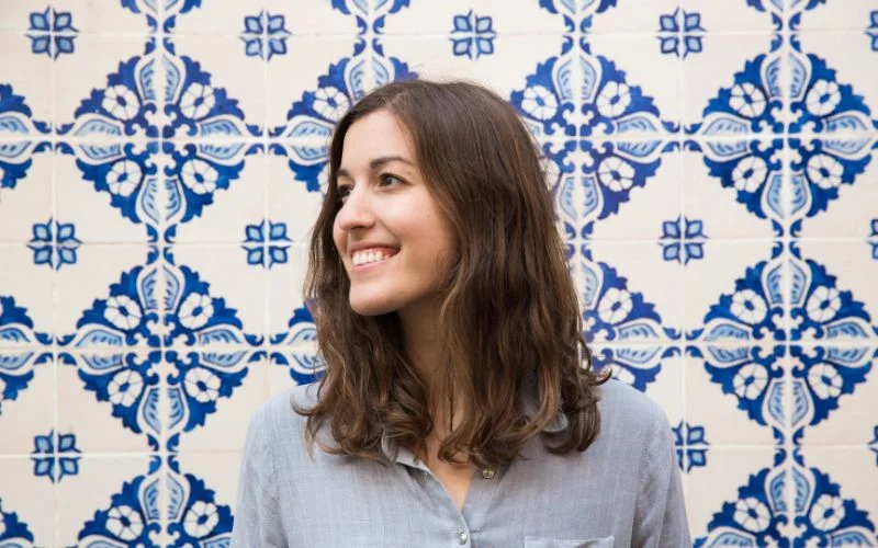 Patterned decorative contact paper applied to a wall as an easy DIY photography backdrop