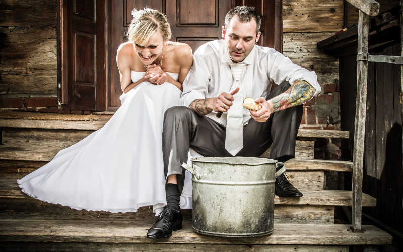 Smashing wedding memories prop in a creative divorce photoshoot concept showing moving on after breakup