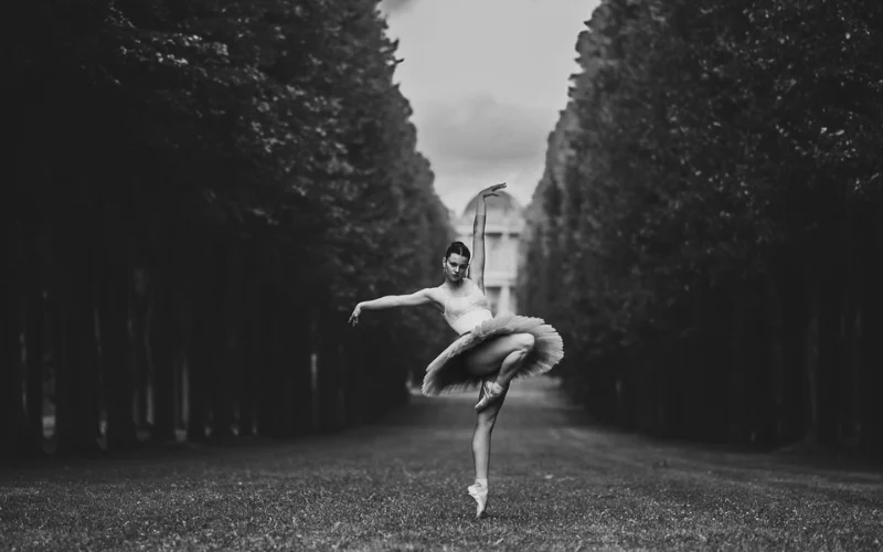 black and white fine art photography with elegant pose and minimal background