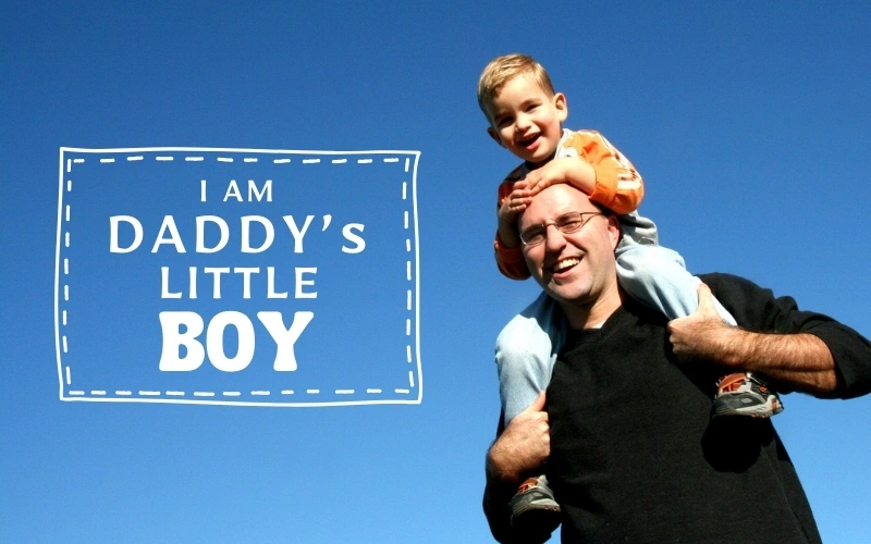 Father's Day PNG overlay reading "I Am Daddy's Little Boy" on photo of father carrying son