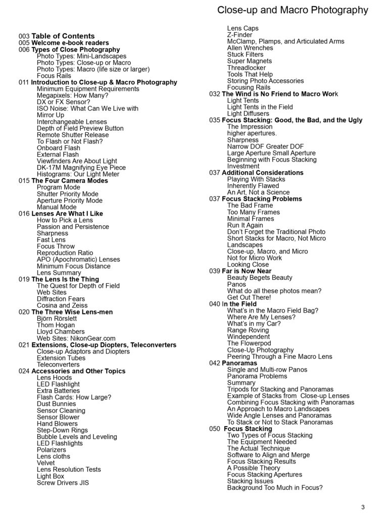table of contents