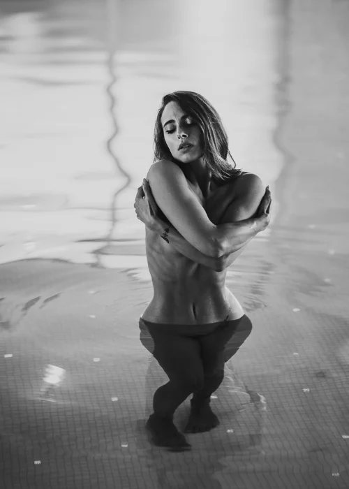 black and white fine art photography with elegant pose and minimal background