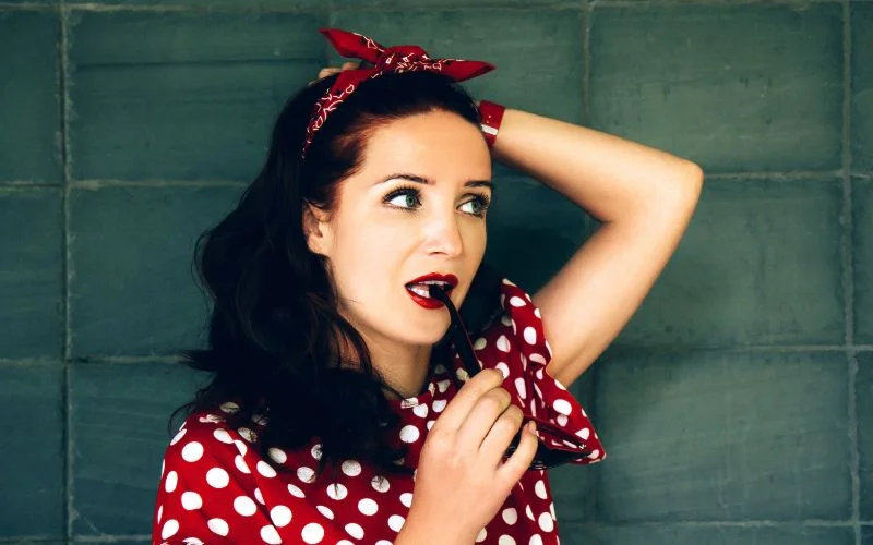 female pin up model caught in a natural candid moment