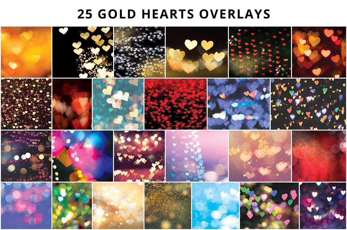 gold hearts overlays