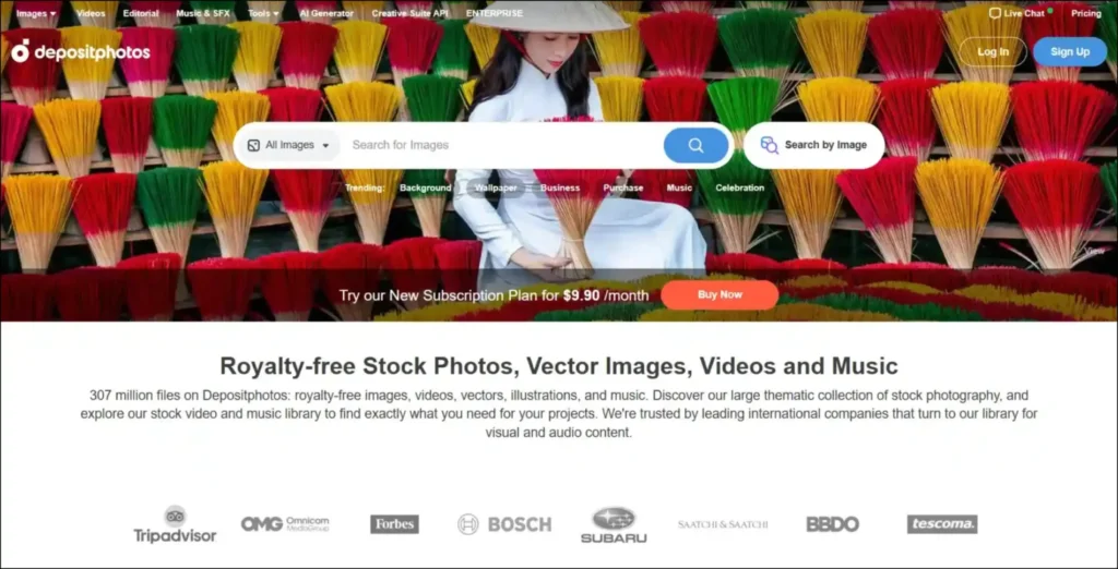 Depositphotos royalty-free image platform showing contributor earnings and photo selling options