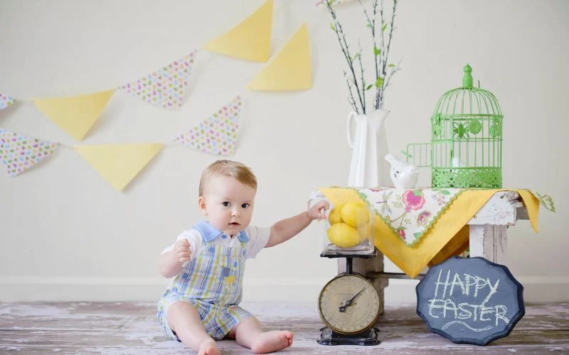 cute baby in a pastel color outfit, easter photos with a fun twist, creative photo ideas for easter