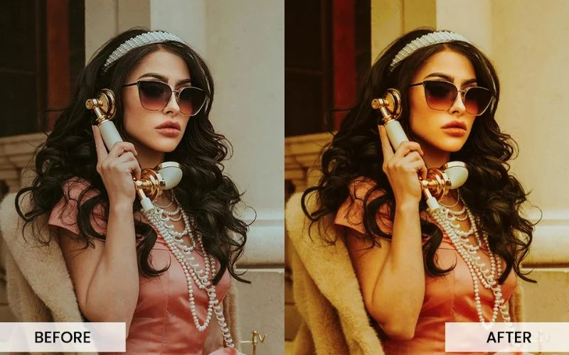 Before-and-after comparison demonstrating the best Photoshop add-ons and actions for photographers.