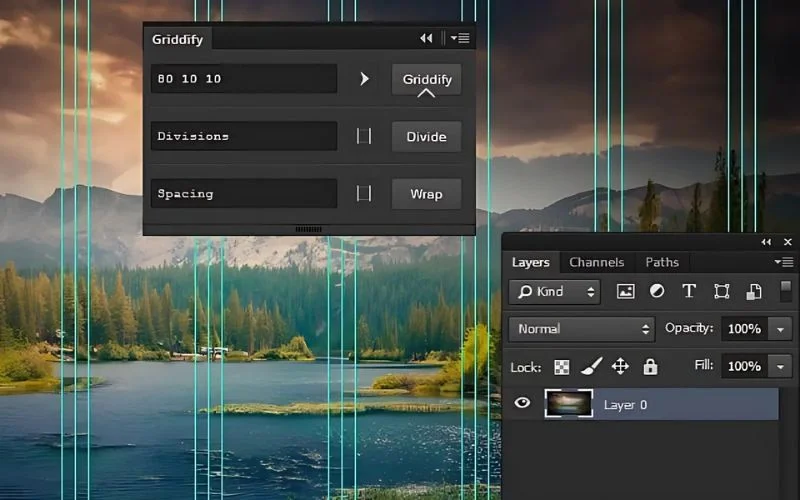 Griddify free plugin for Photoshop creating evenly spaced grids and photo layouts