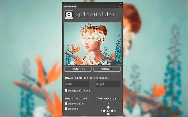 SplasHolder tool inserting stock image placeholders into Photoshop layouts and mockups