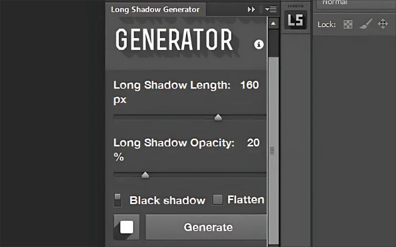 Long Shadow Generator plugin applying stylish extended shadow effects to text and graphics.