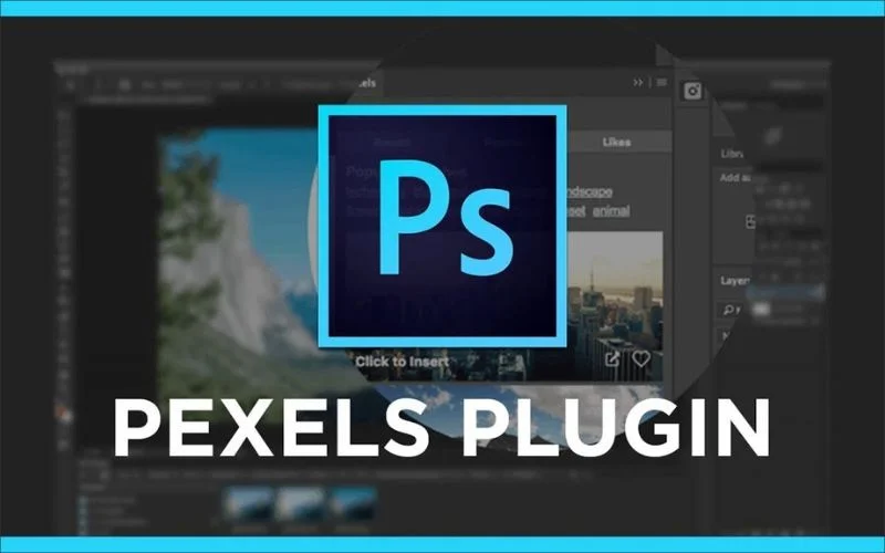 Pexels free Photoshop plugin interface showing stock photo search and import options inside Photoshop.
