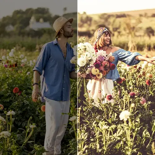 edited photo of a couple outdoors after applying Natural Fields Lightroom Presets​