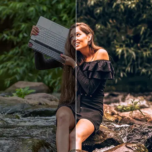 an outdoor portrait of a woman after applying Natural Fog Lightroom Presets​