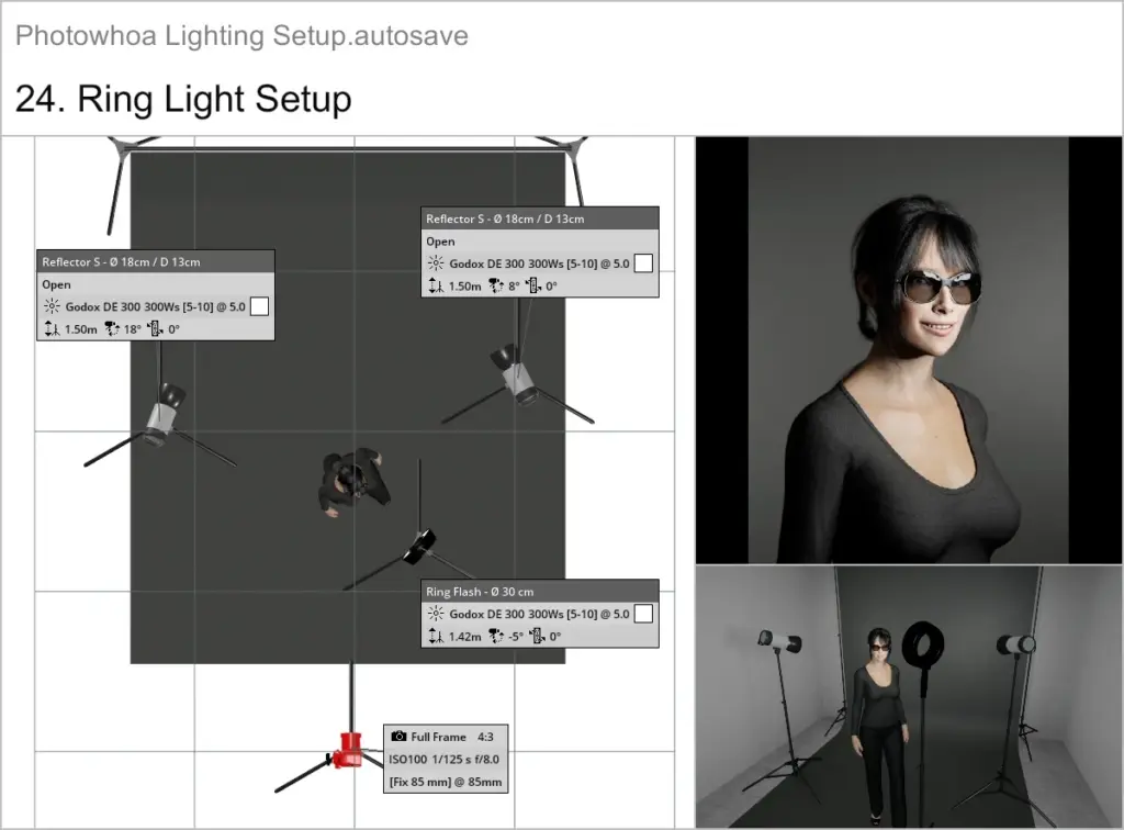 Digital 3d photography scene with virtual studio lighting setup